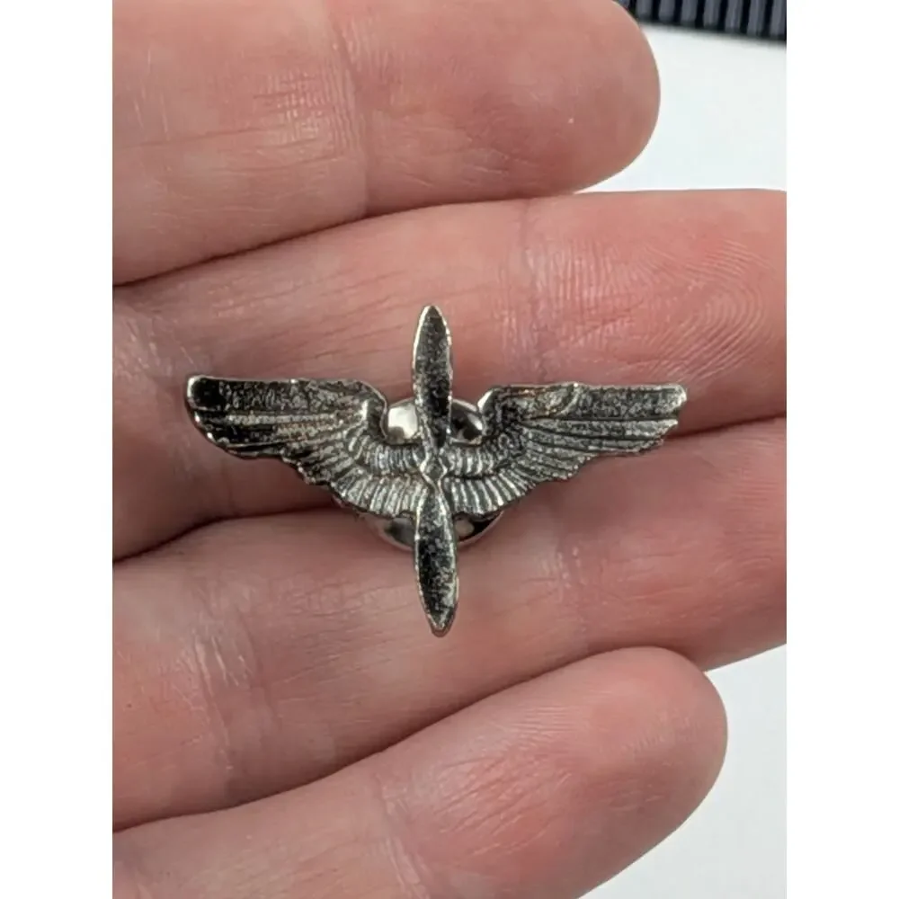 Vintage Aviation Pilot Wings Propeller Lapel Pin Hat Tack Aviator Flight Silver